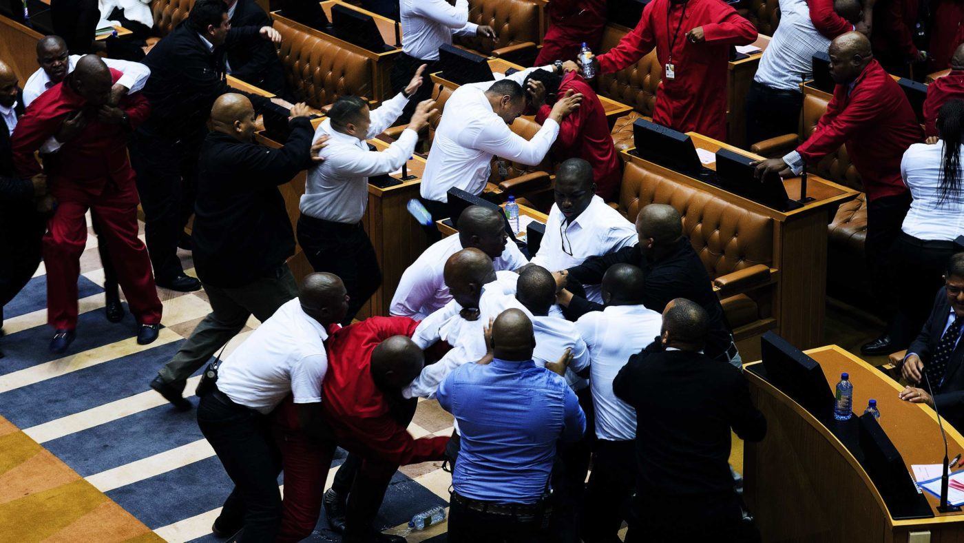 Literal fighting against the system in South African parliament