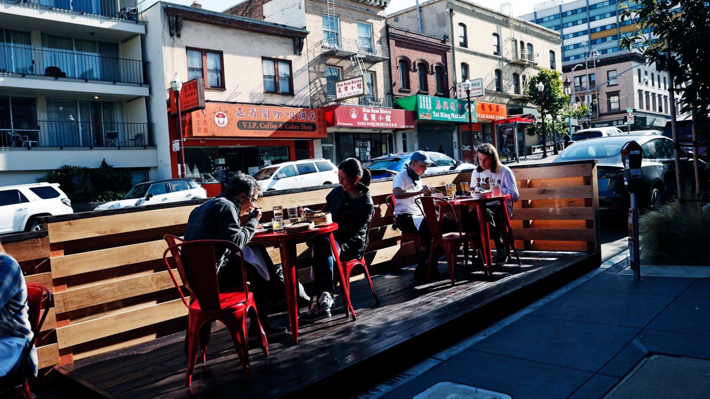 Parklets, traffic-free zones and outdoor eating: how Covid is transforming our cities